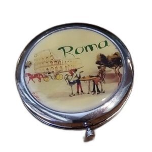 Vintage Roma Italy Souvenir Compact Mirror Camel & Colosseum Design Travel